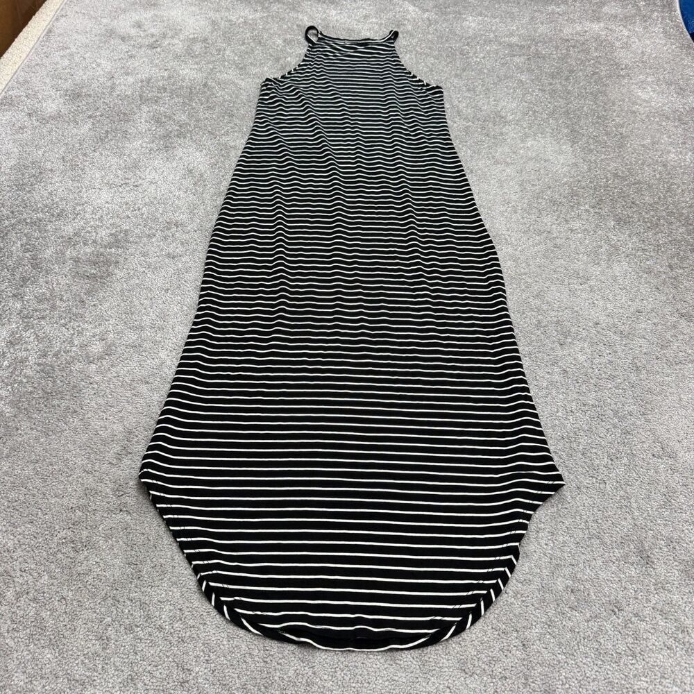 LNA Maxi Halter Tank Dress Womens Small Black White Striped Rayon Casual Beach
